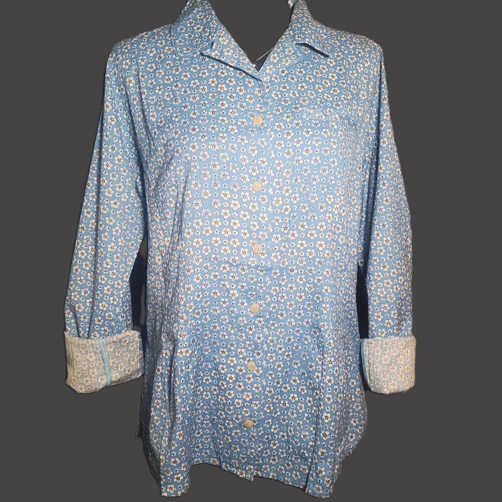 Woolrich Women's Long-Sleeve Blue & White Floral Button-up Shirt - Size L